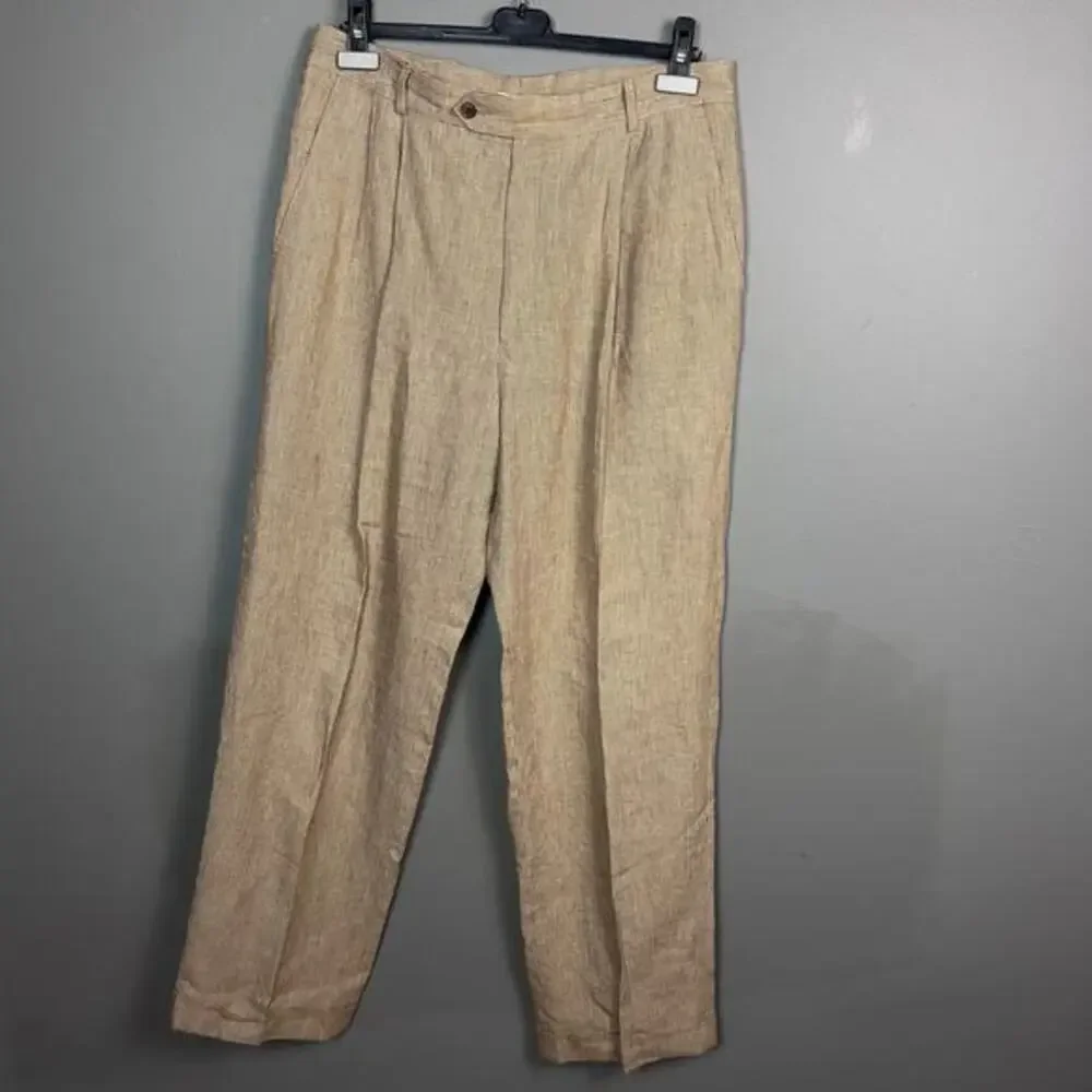 Ballin Pants Trousers Linen Size 34‎ Relax Pleated Houndstooth preppy old money